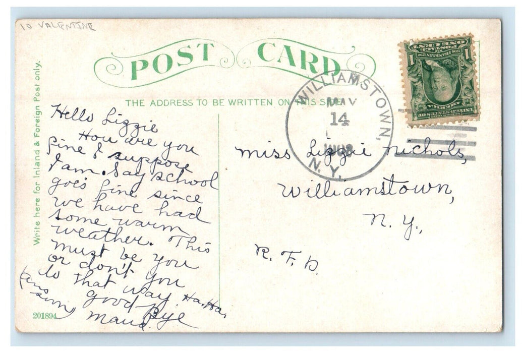 c1910's Valentine Couple Seating On A Big Rock Umbrella Williamstown NY Postcard