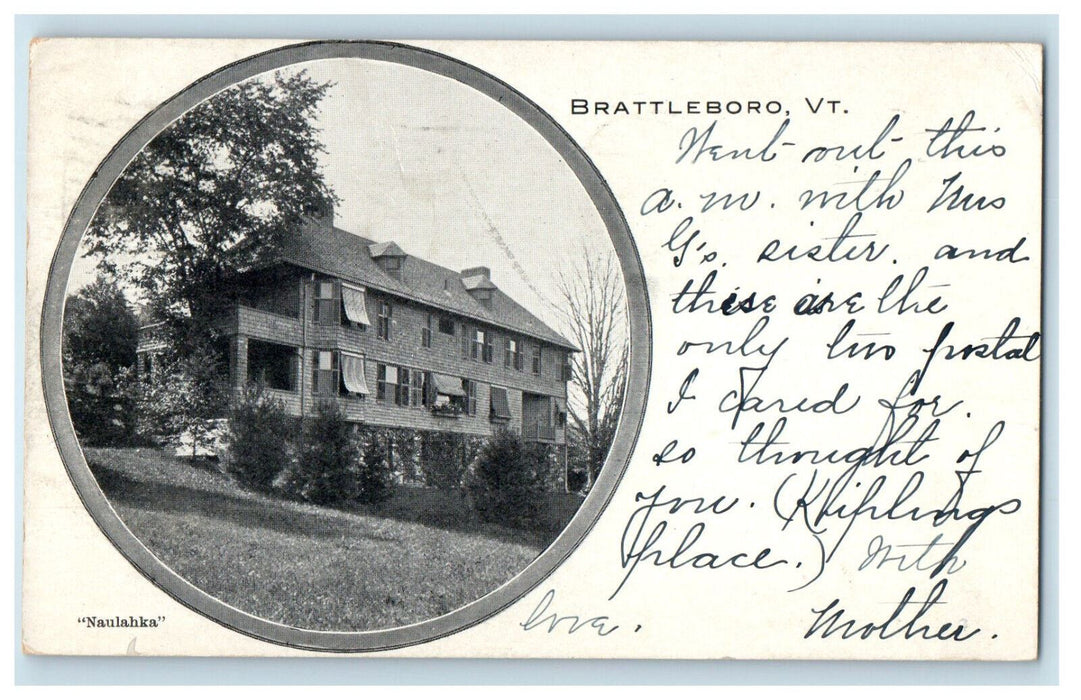 1905 "Naulahka" Brattleboro Vermont VT Posted Antique Postcard