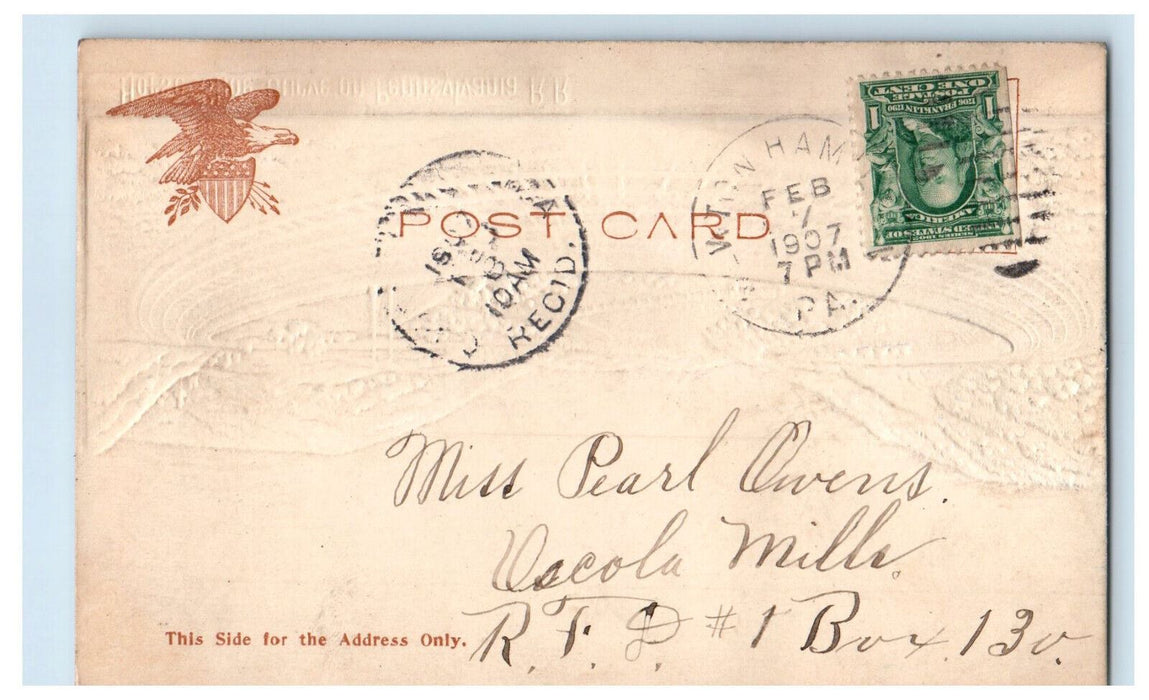 1907 Horse Shoe Curve on Pennsylvania Railroad Embossed Airbrush Postcard