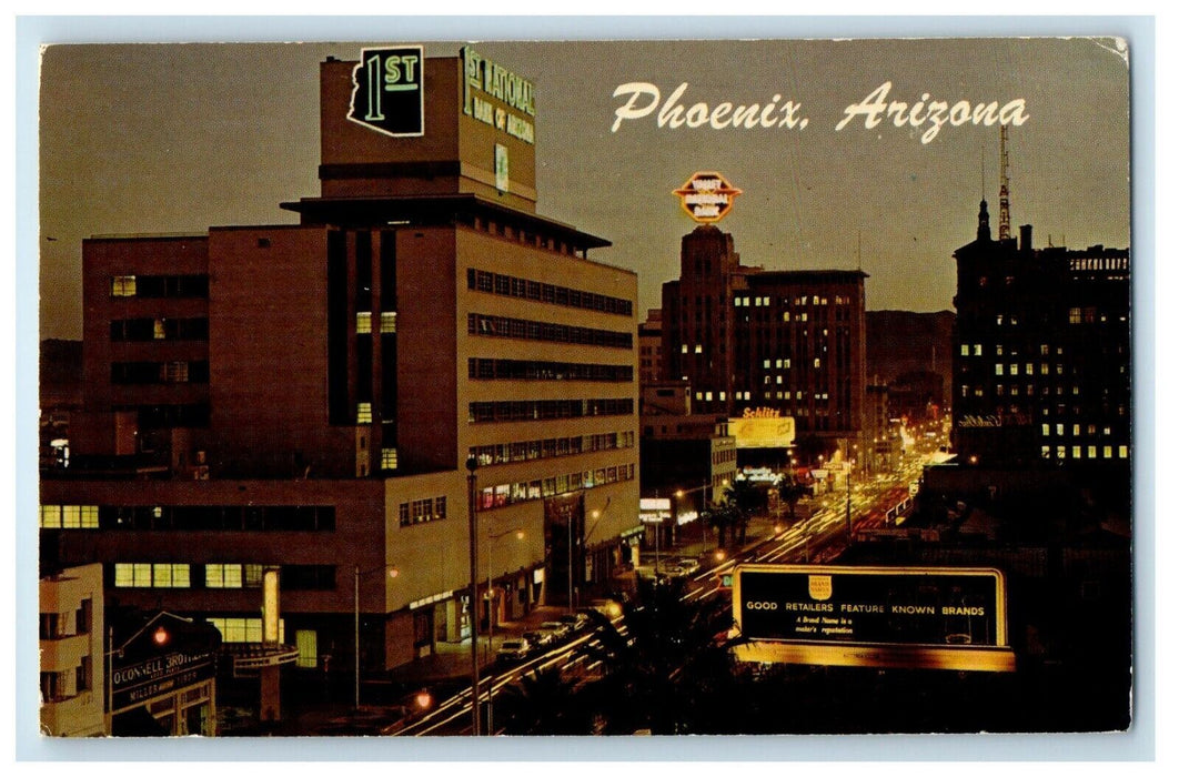 1968 Looking South On North Central Avenue At Night Phoenix Arizona AZ Postcard