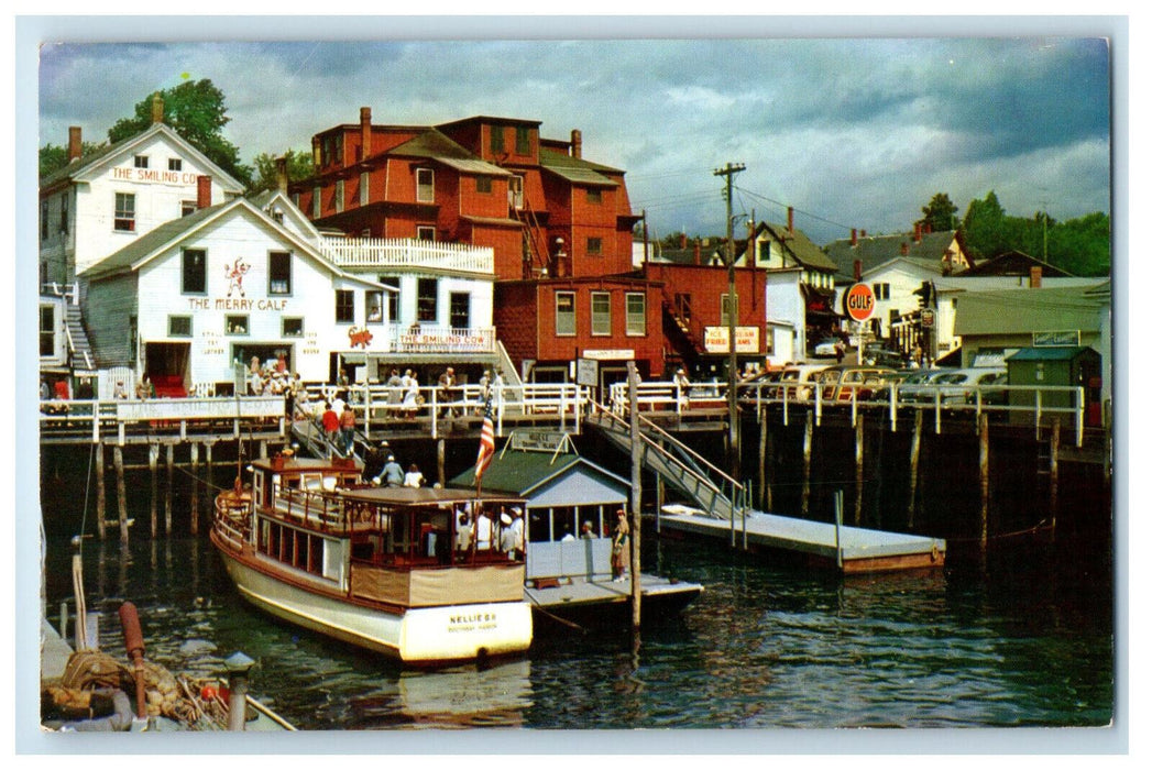 c1950s Waterfront and Boat Landing Fisherman's Wharf Boothbay Harbor ME Postcard