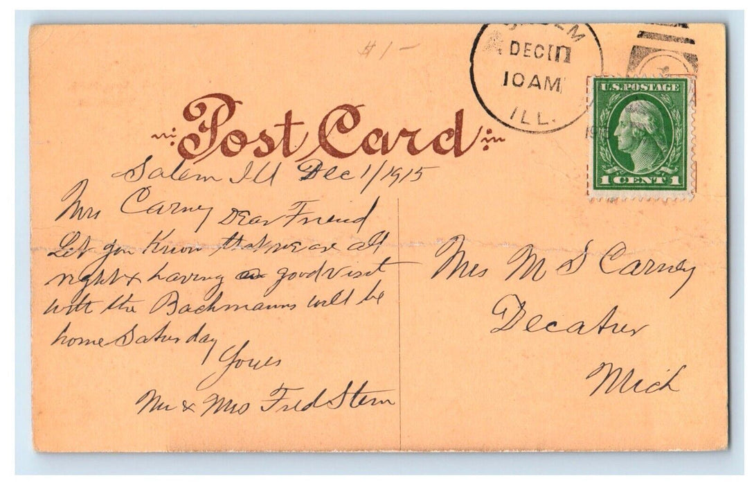 1915 State Bank Building Dentist Street View  Salem Illinois IL Antique Postcard