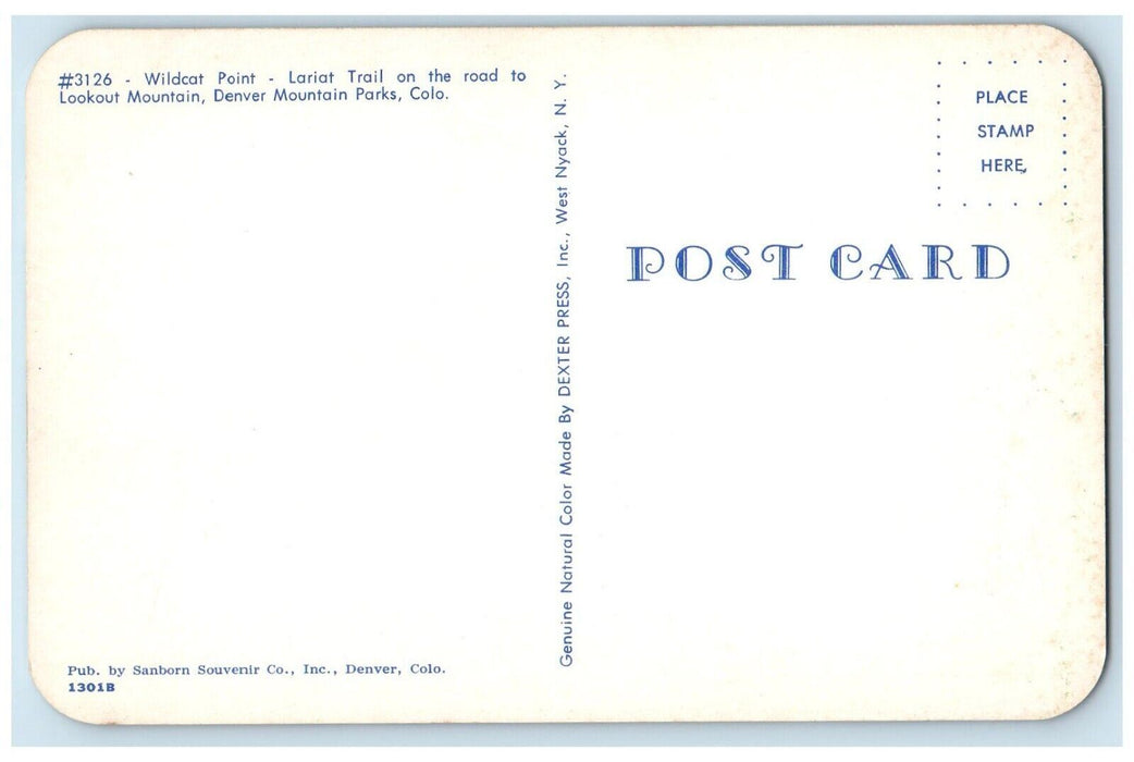 c1950's Wildcat Point - Lariat Trail Road to Lookout Mountain Denver CO Postcard