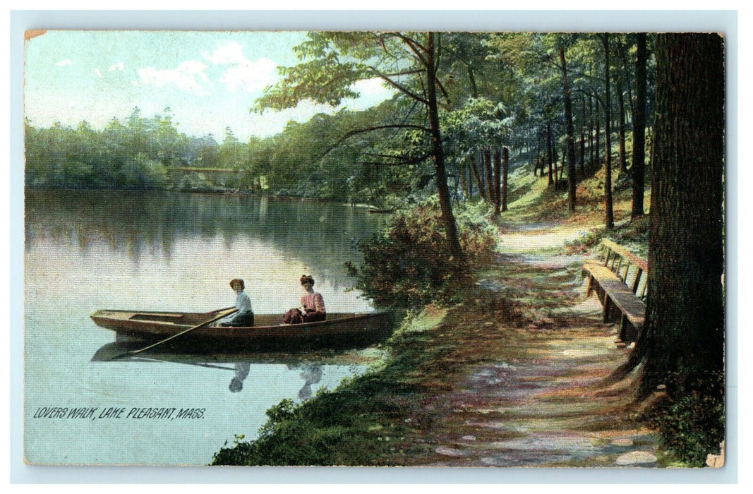 1910 Lovers Walk Boaters Lake Pleasant Massachusetts MA Antique Postcard