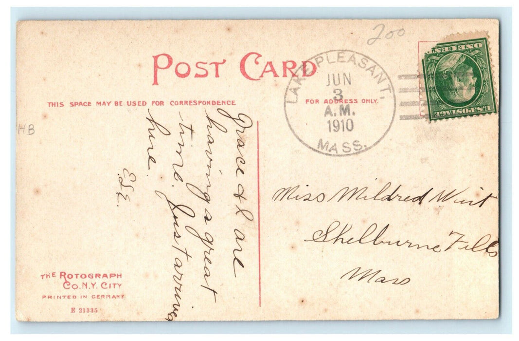 1910 Lovers Walk Boaters Lake Pleasant Massachusetts MA Antique Postcard