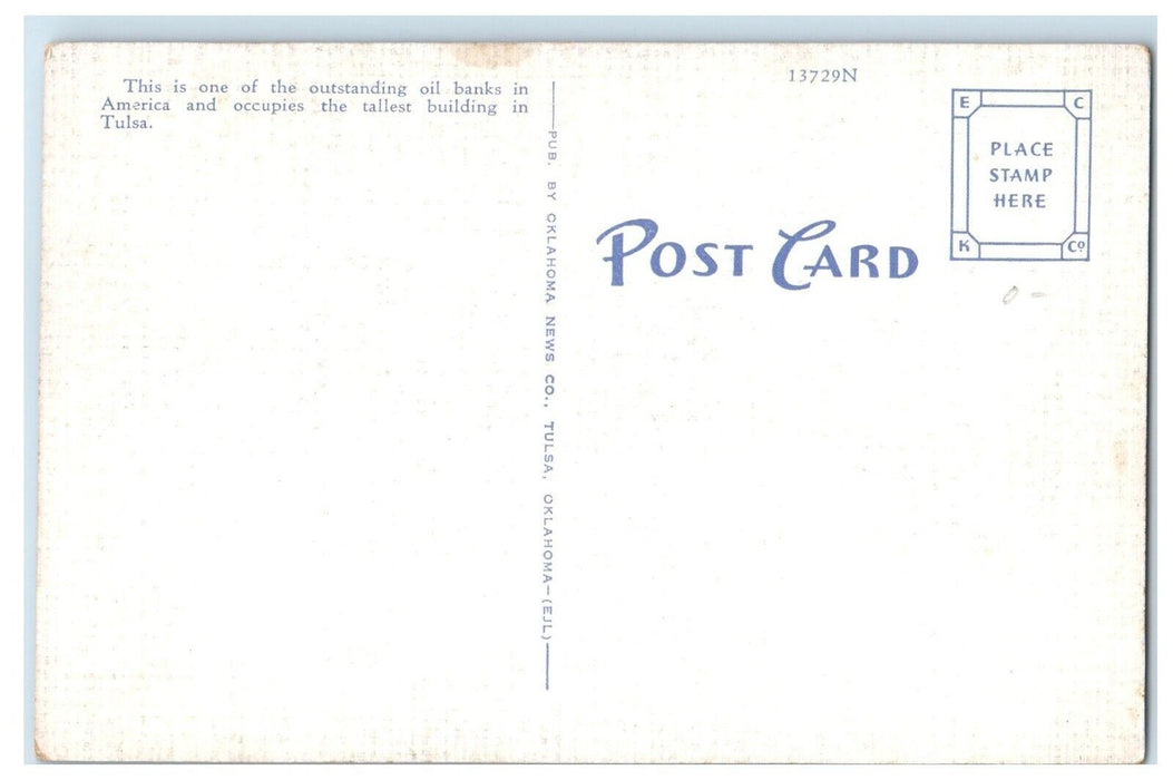 c1930's National Bank Of Tulsa At Night Moon View Tulsa Oklahoma OK Postcard