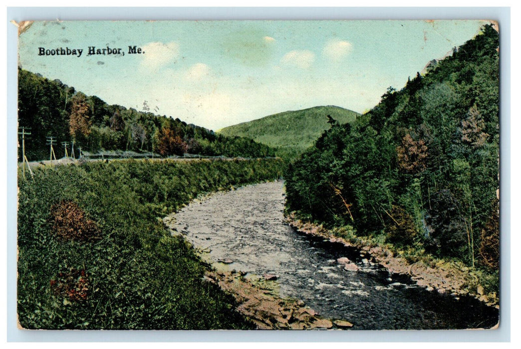 1920 View of Water and Grasses, Boothbay Harbor Maine ME Posted Postcard