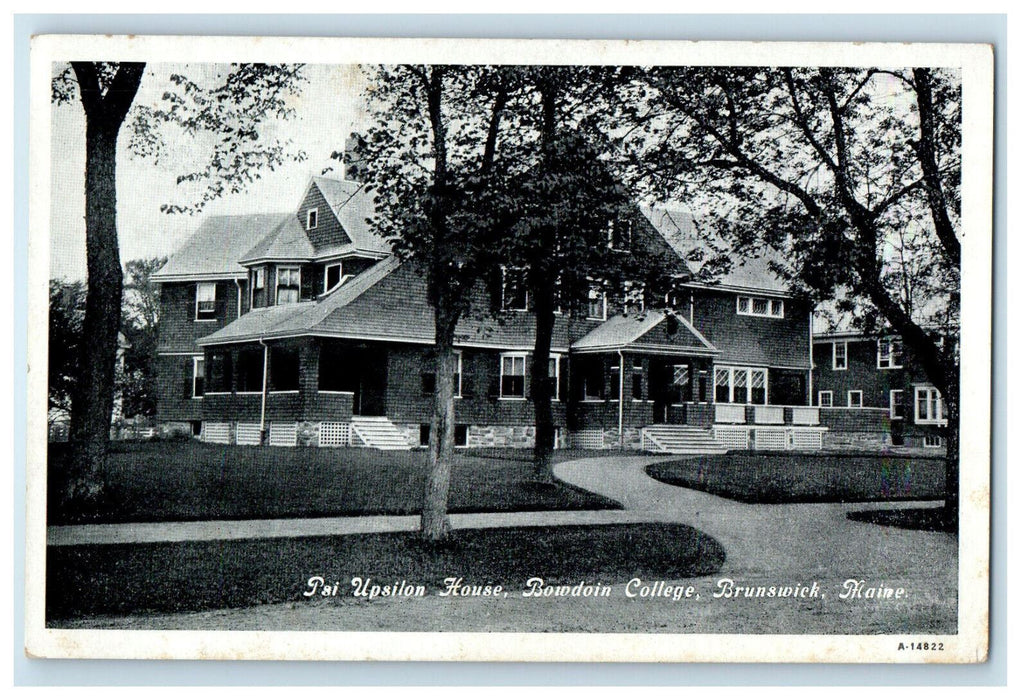 c1940s Psi Upsilon House Bowdoin College, Brunswick ME Curteich Postcard