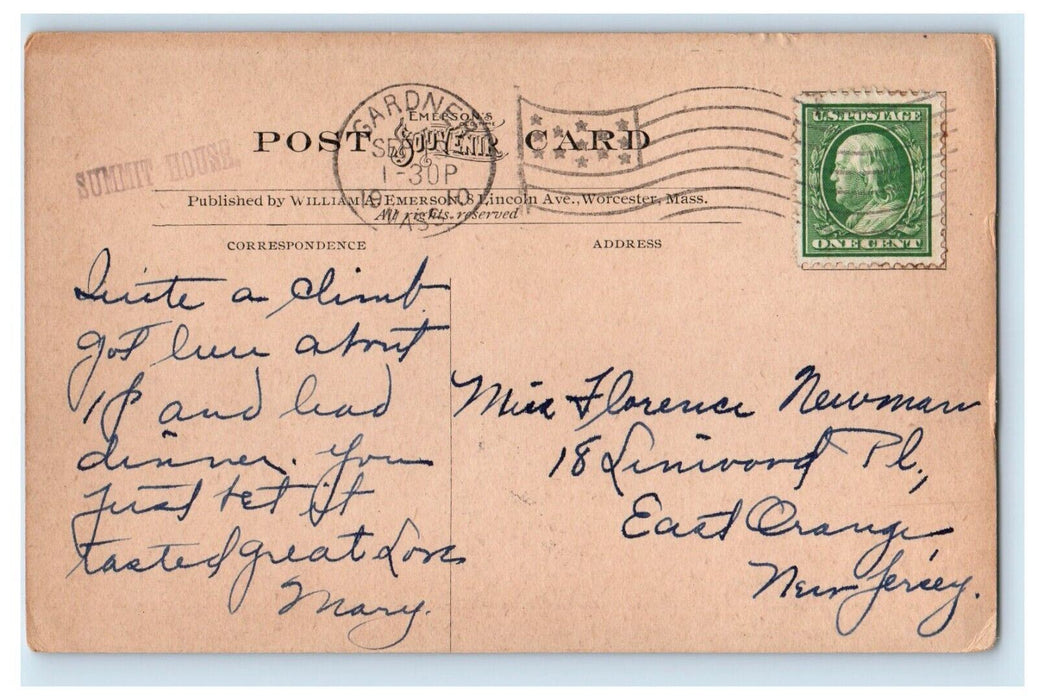 1910 Summit House Mt. Wachusett Princeton Massachusetts MA Antique Postcard