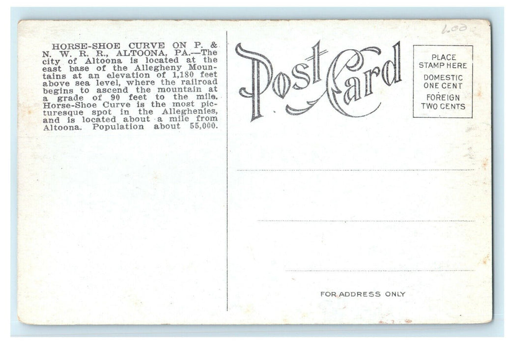 1920 Horse Shoe Curve on P & N.W.R.R. Altoona Pennsylvania PA Postcard