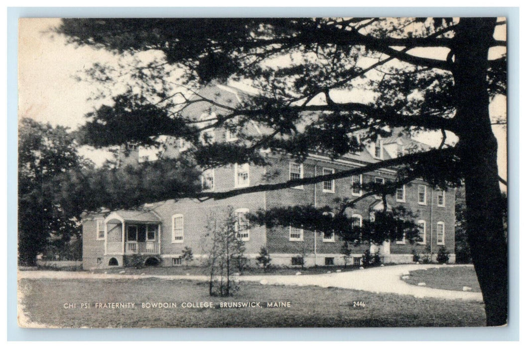 c1940s Chi Psi Fraternity Bowdoin College, Brunswick ME Unposted Postcard