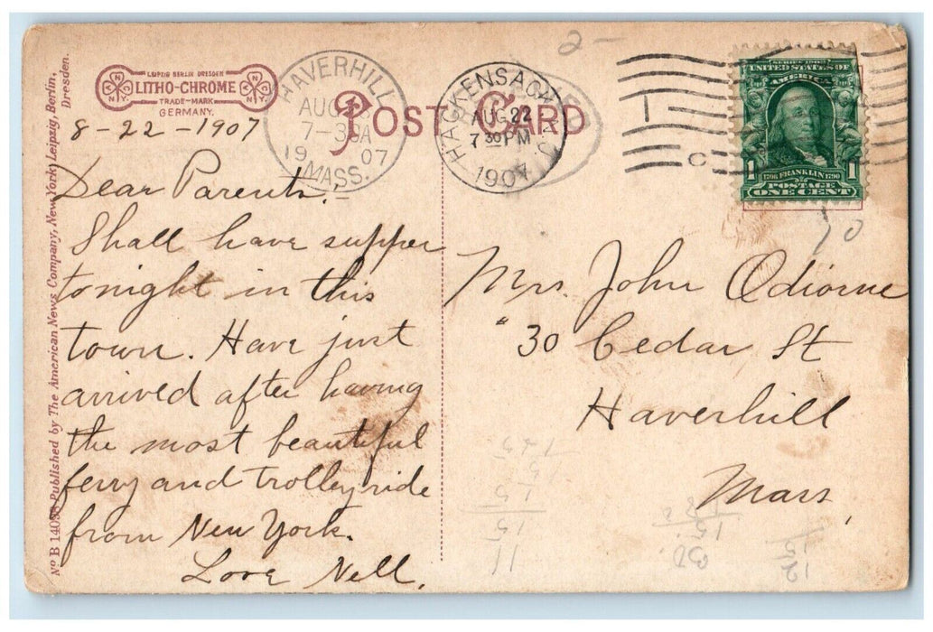 1907 N.Y.S & W. Railroad Station and the Hackensack Trust Company NJ Postcard