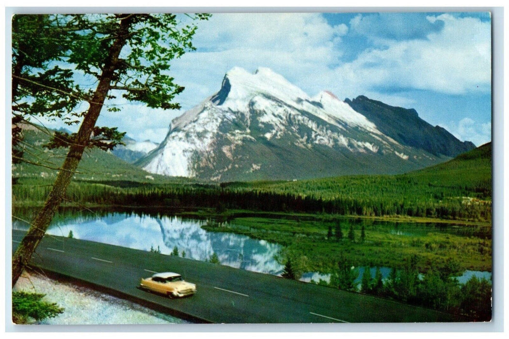 Mt. Rundle And Vermillion Lakes Car Canada Highway Banff National Park Postcard