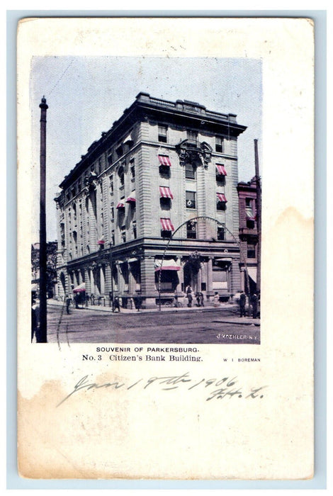 1906 Citizen's Bank Building Parkersburg West Virginia WV Antique Postcard