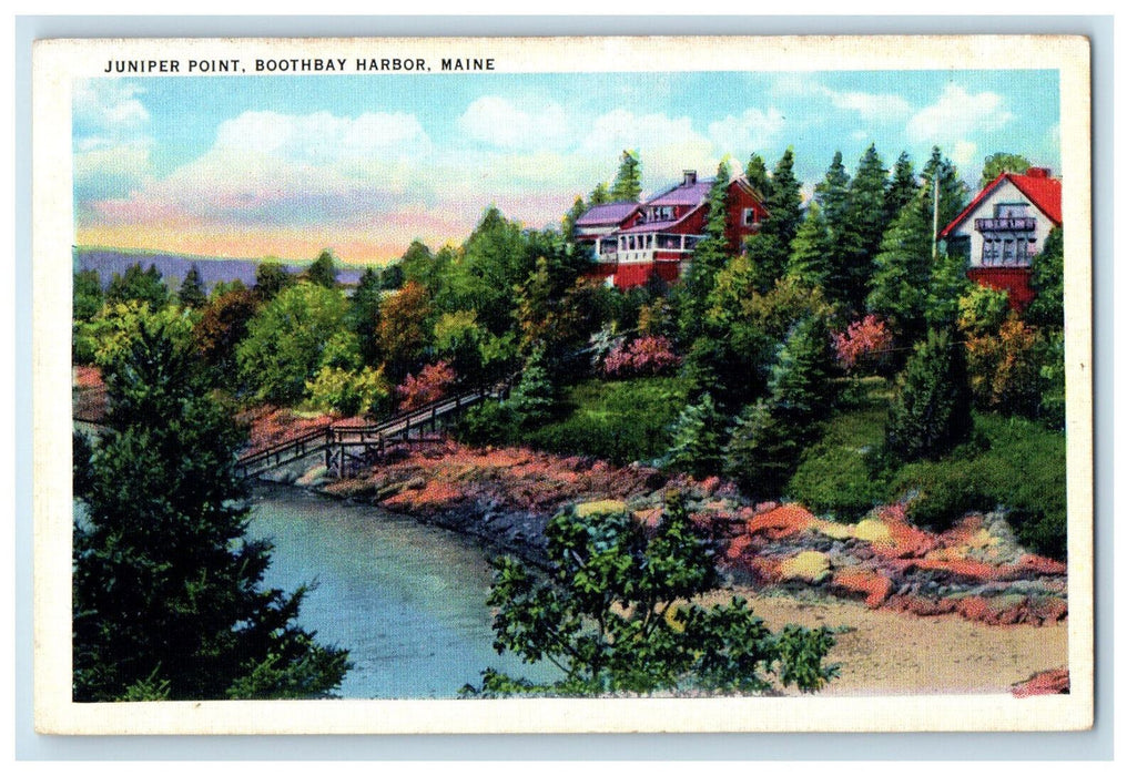 1935 Houses and Trees View, Juniper Point Boothbay Harbor Maine ME Postcard