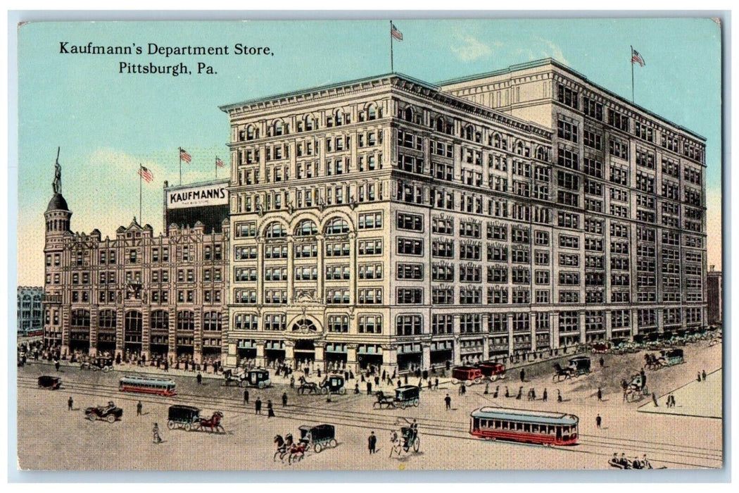 c1910 Trolley Car, Horse Car, Kaufmann's Department Store, Pittsburg PA Postcard