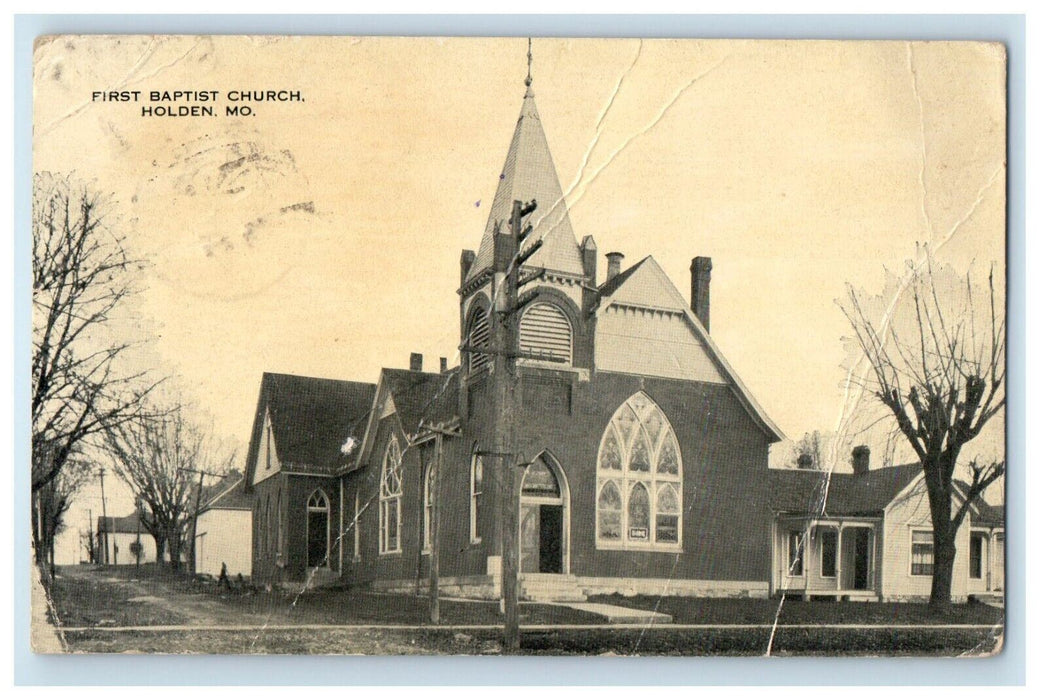 1925 First Baptist Church Street View Holden Missouri MO Posted Antique Postcard