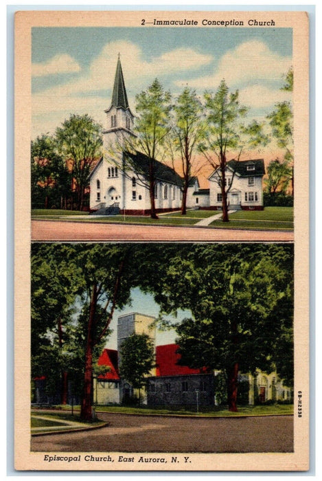 Immaculate Conception Church And Episcopal Church East Aurora NY Postcard