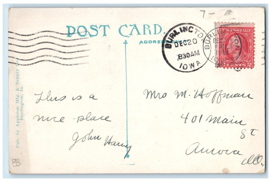 1919 Front View of Union Depot Burlington Iowa IA Antique Postcard