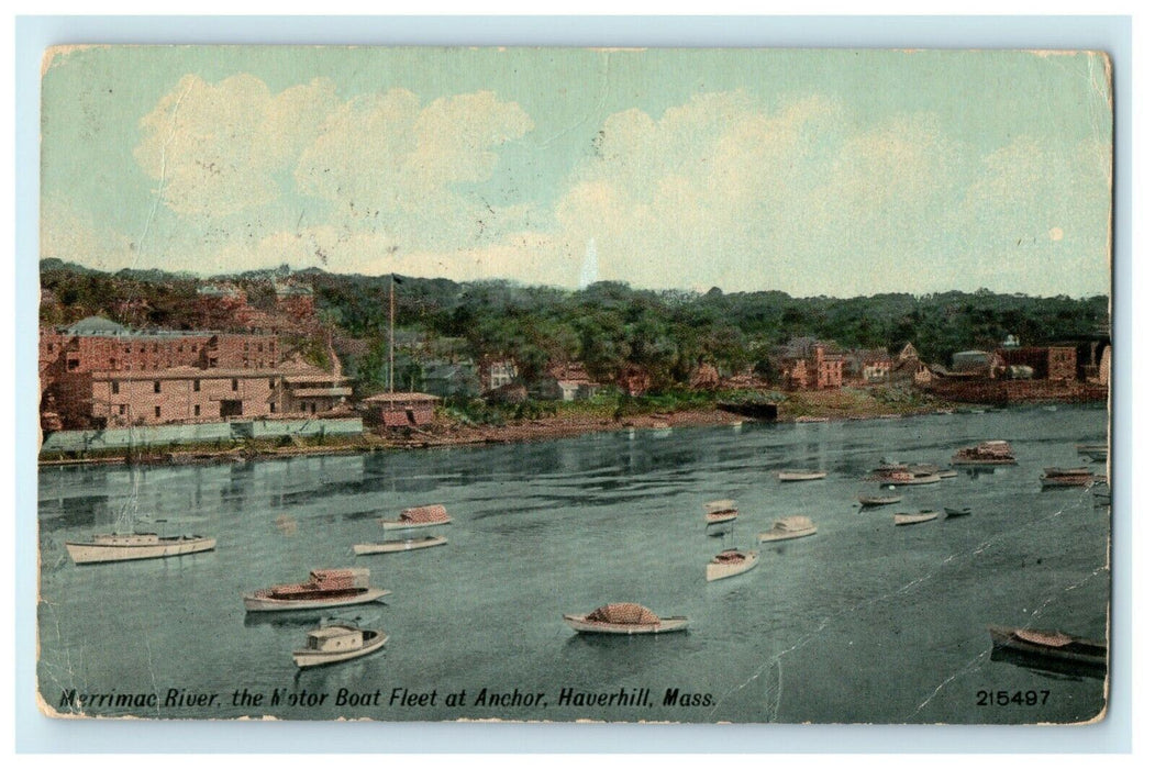 1914 The Motor Boat Fleet Anchor Merrimac River Haverhill Massachusetts Postcard