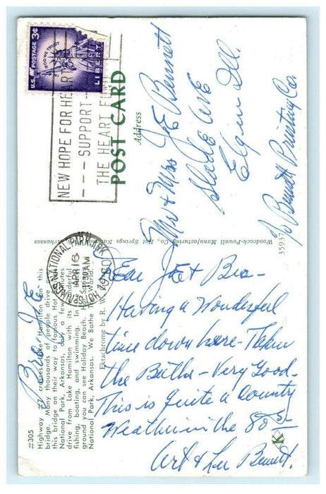 1960 Highway # 7 Arkansas Bridge Crosses Lake Hamilton, Arkansas AR Postcard