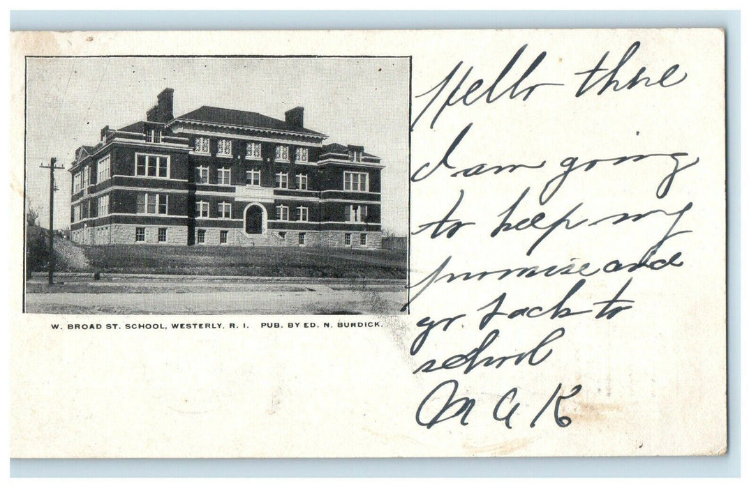 1901 W Broad Street School, Westerly, Rhode Island RI Antique Posted Postcard