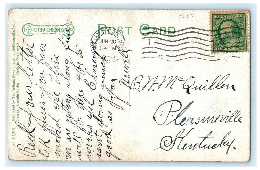 c1909 Letter from Newell About Moving White City, Indianapolis, IN Postcard