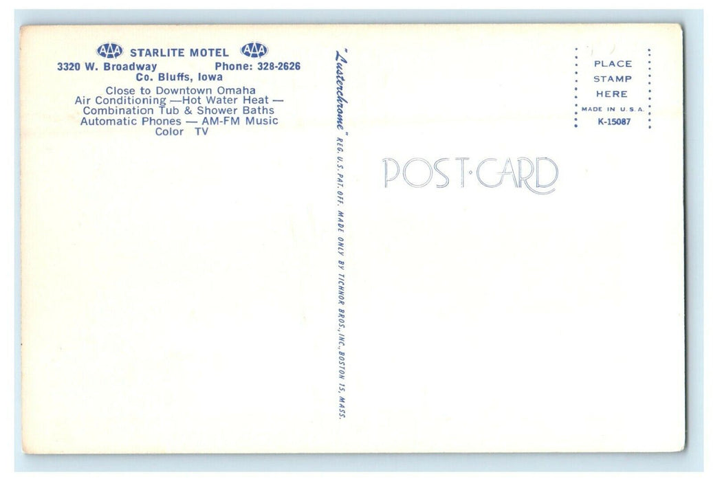 c1950's Starlite Motel Council Bluffs Iowa IA Unposted Vintage Postcard