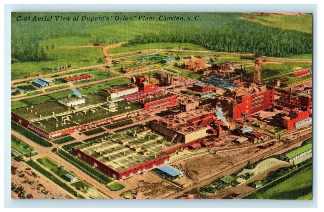 c1940 Ariel View Of Dupont's Orlon Plant Camden South Carolina Unposted Postcard