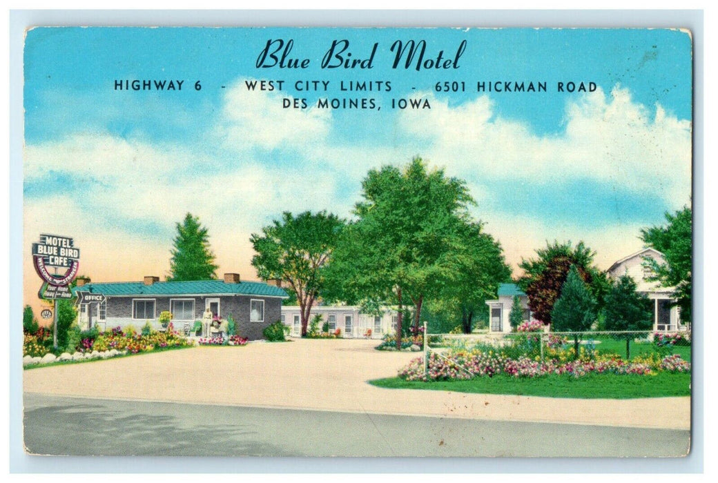 1962 Blue Bird Motel Roadside Des Moines Iowa IA Posted Vintage Postcard