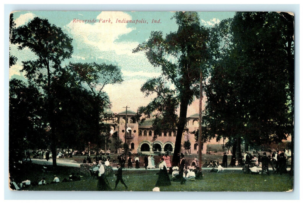 C1913 People Walking Around Riverside Park Indianapolis, IN Vintage Postcard