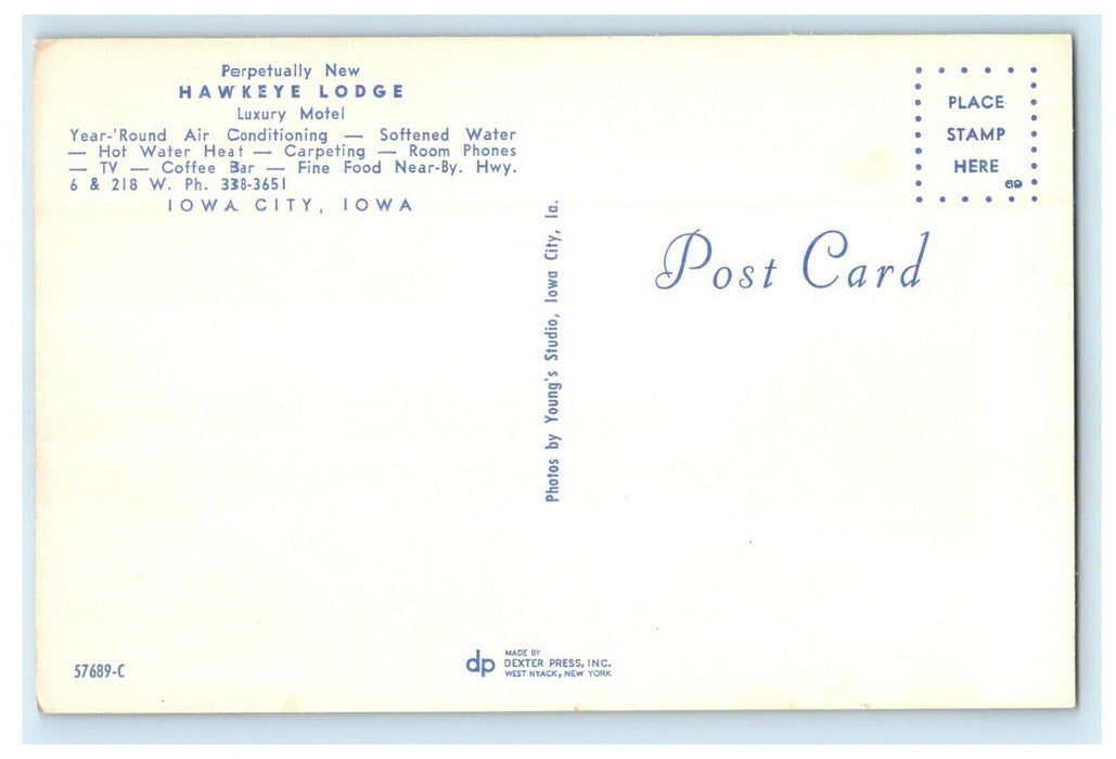 c1950's Hawkeye Lodge Motel Room View Iowa City Iowa IA Vintage Postcard