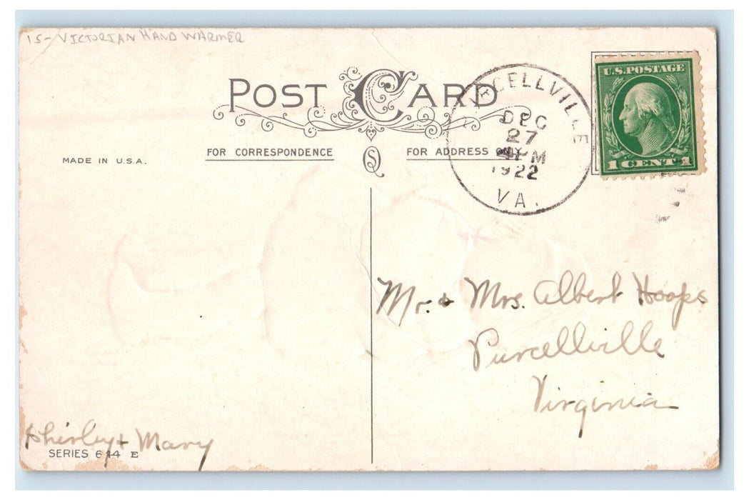 1922 New Year Greetings Victorian Hand Warmer Rising Sun Embossed Postcard