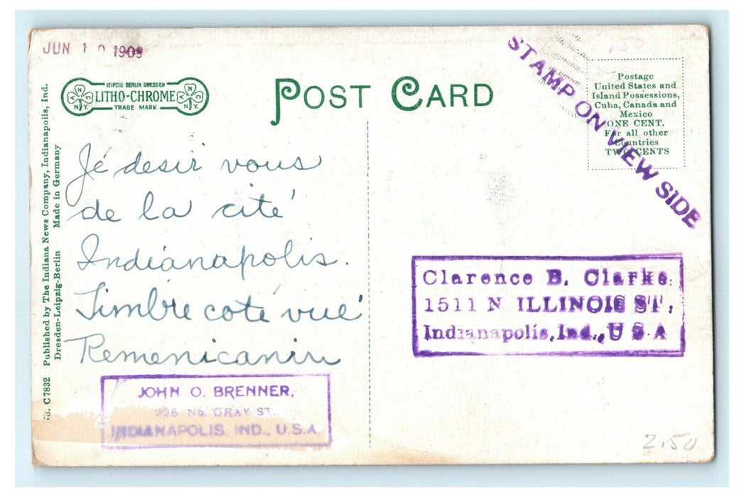 1909 Commission Houses "Stamp on View Side" Indianapolis Indiana IN Postcard