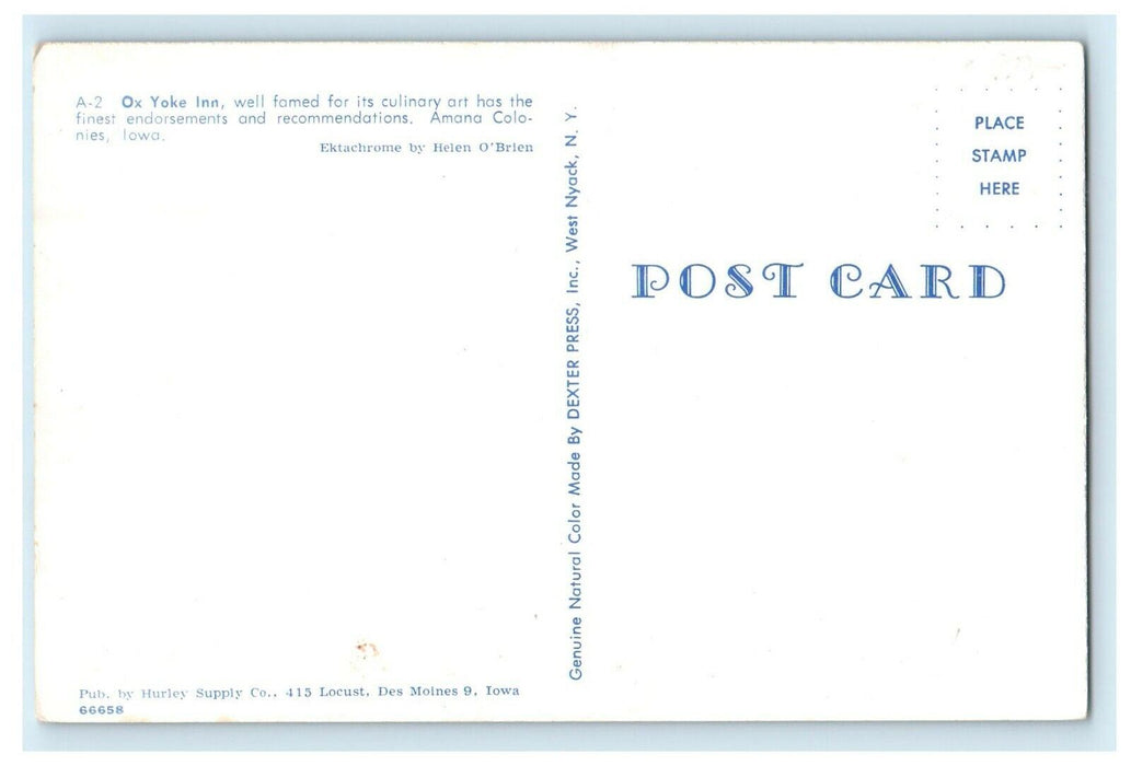 c1950's Ox Yoke Inn Amana Colonies Iowa IA Unposted Vintage Postcard