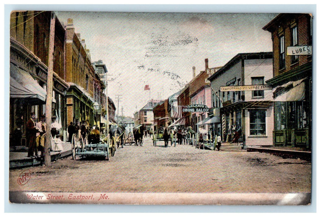 1907 View of Water Street Eastport Maine ME Posted Antique Postcard