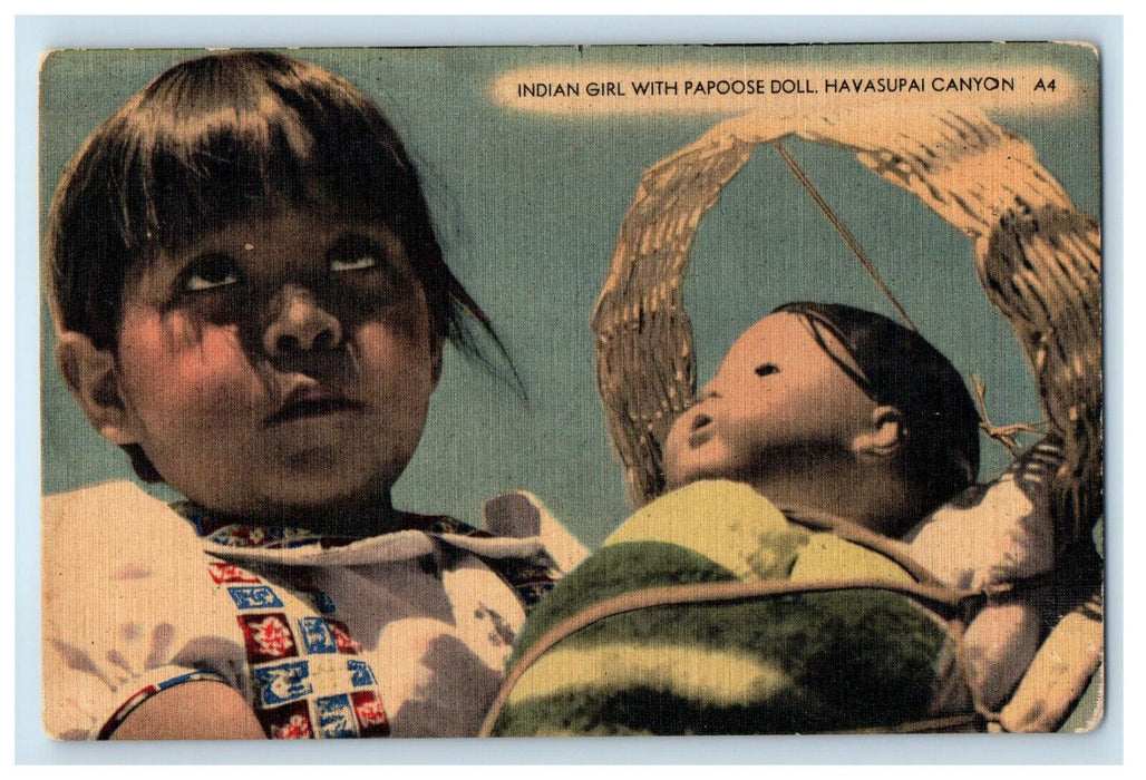 c1930s Indian Girl with Papoose Doll Hayasupai Canyon Arizona AZ Postcard