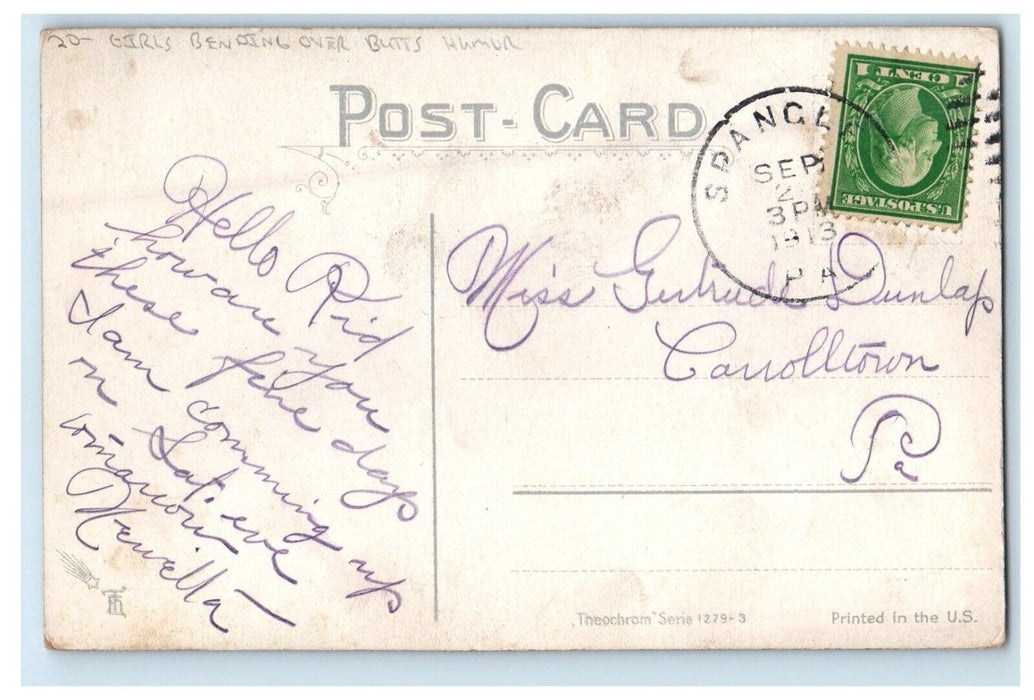 1913 Girls Bending Over Butts Humor Fine View Spangle Pennsylvania PA Postcard