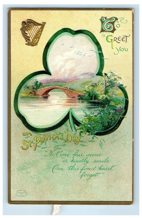 c1910s St. Patrick's Day Shamrock Bridge Ellen Clapsaddle Artist Signed Postcard