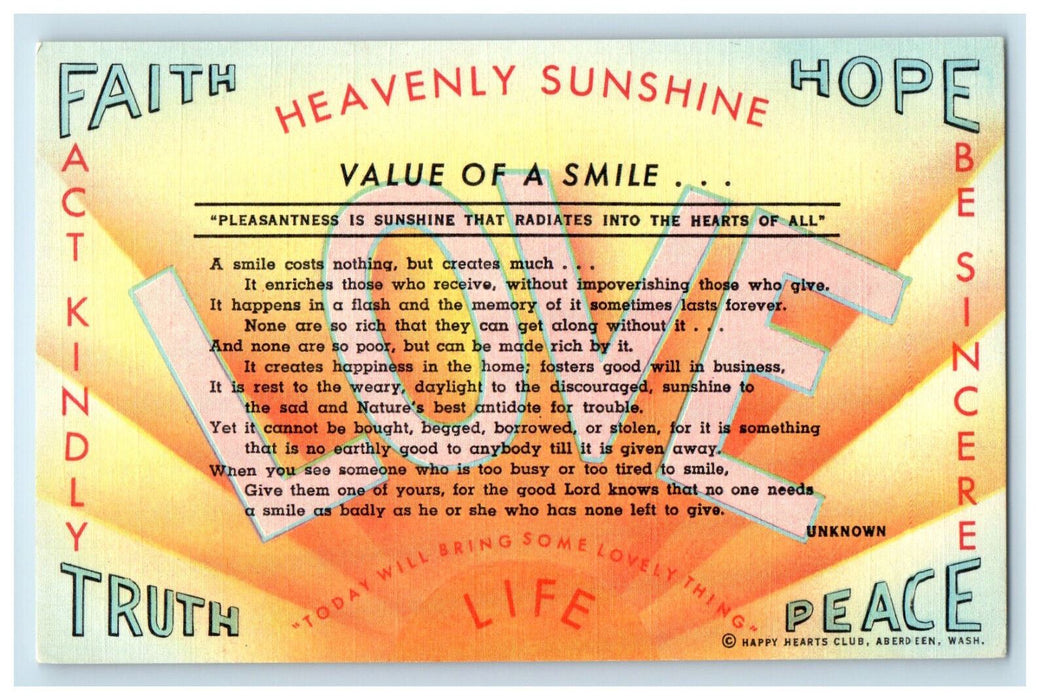 c1930s Happy Hearts Club, Aberdeen Washington WA Vintage Unposted Postcard