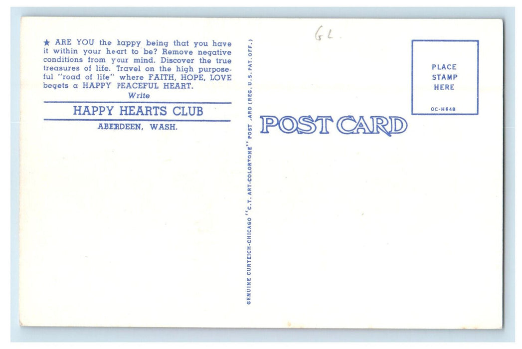 c1930s Happy Hearts Club, Aberdeen Washington WA Vintage Unposted Postcard