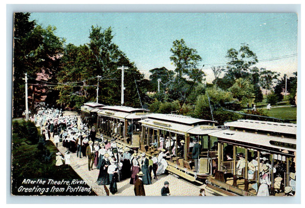 c1905 After The Theatre Riverton Park Greetings from Portland Maine ME Postcard