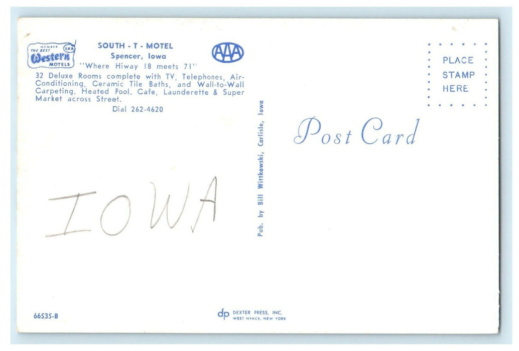 c1950's South T-Motel Swimming Pool Cars Spencer Iowa IA Split View Postcard