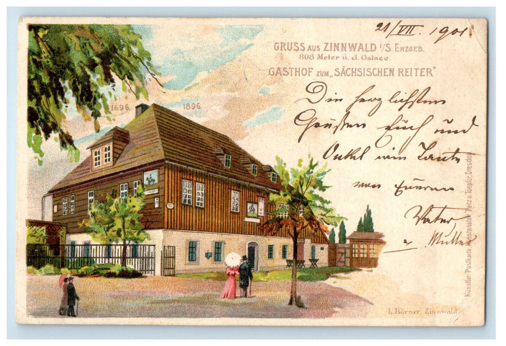 1901 Gruss Aus Zinnwald Erzgeb Germany Foreign Antique Postcard