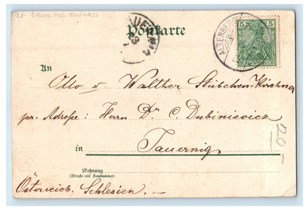 1901 Gruss Aus Zinnwald Erzgeb Germany Foreign Antique Postcard