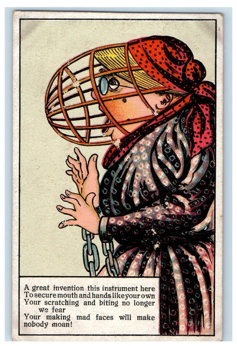 c1910's Mulled Woman Anti Suffrage Cage Wierd Unposted Antique Postcard