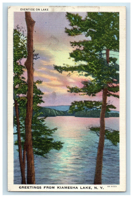 1937 Eventide on Lake, Greetings from Kiamesha Lake New York NY Postcard