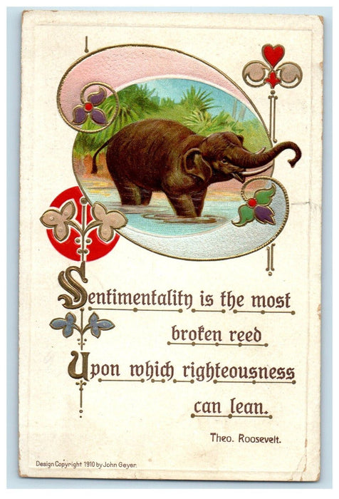 1913  Elephant Theo Roosevelt Embossed Germany Lu Verne Iowa IA Antique Postcard