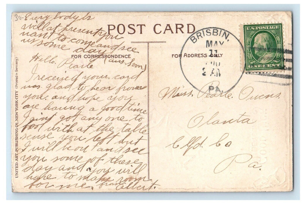 c1910's Brisbin PA, Horseback Riding Jockey Hunting Hound Dog Horseshoe Postcard