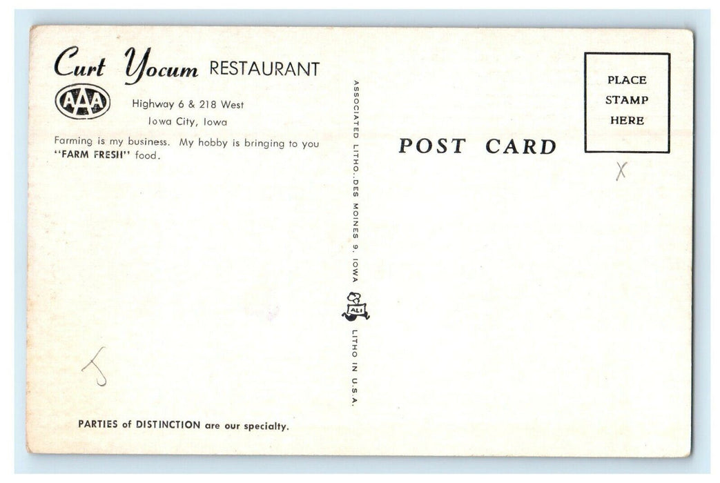 Iowa City Iowa IA, Court Yocum Restaurant Dining Room Vintage Postcard